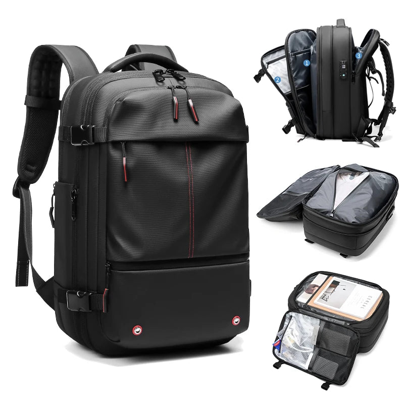 Mochila de viagem de 17 polegadas para laptop, mochila de compressão a vácuo, mochila escolar de grande capacidade para negócios, mochila expansível para atividades ao ar livre