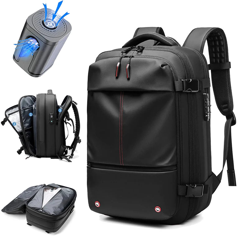 Mochila de viagem de 17 polegadas para laptop, mochila de compressão a vácuo, mochila escolar de grande capacidade para negócios, mochila expansível para atividades ao ar livre