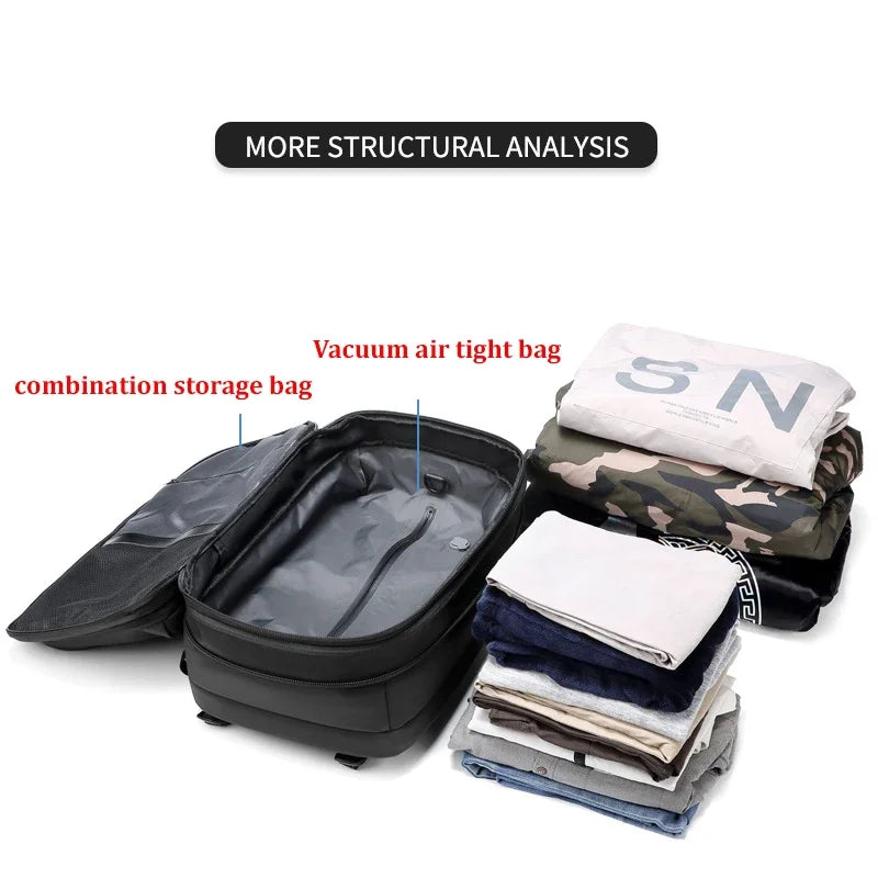 Mochila de viagem de 17 polegadas para laptop, mochila de compressão a vácuo, mochila escolar de grande capacidade para negócios, mochila expansível para atividades ao ar livre