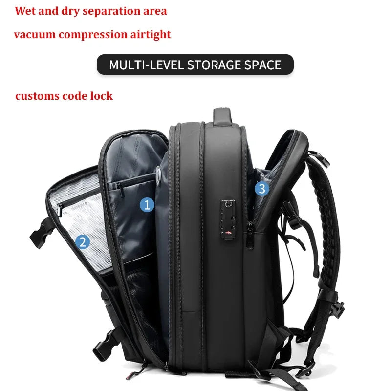 Mochila de viagem de 17 polegadas para laptop, mochila de compressão a vácuo, mochila escolar de grande capacidade para negócios, mochila expansível para atividades ao ar livre